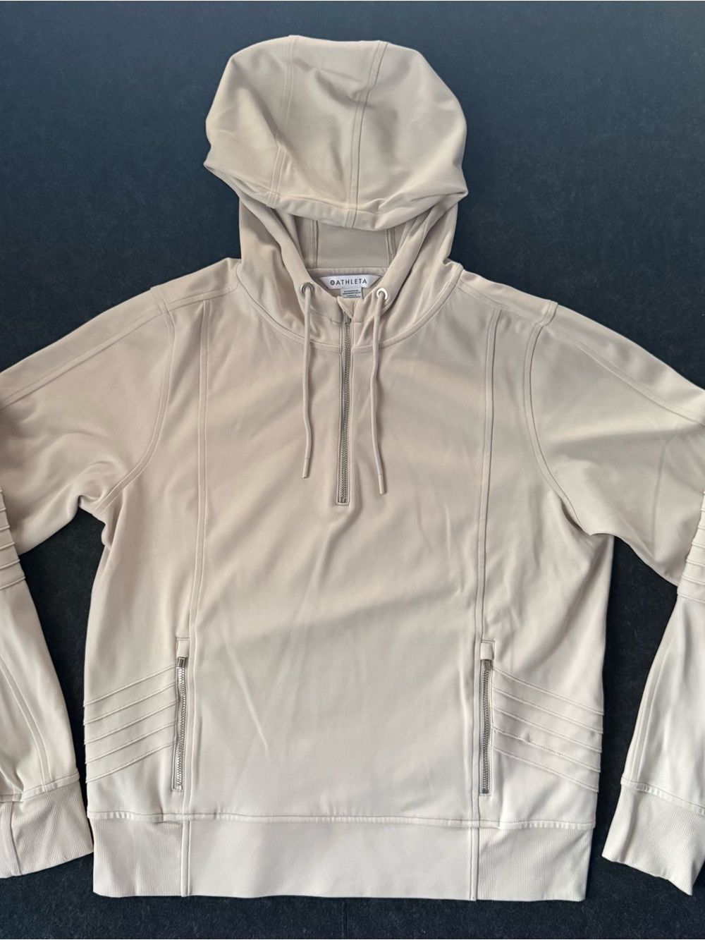 Athleta Venice Moto Quarter Zip Hoodie Beige EUC Medium M